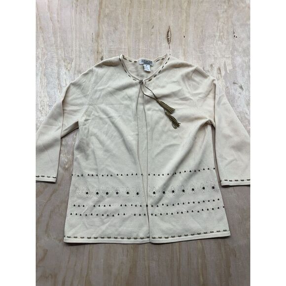DUE PER DUÉ COLLECTION SIZE M Rayon Nylon Beige Cardigan Tassels Beaded Sweater - Picture 1 of 6
